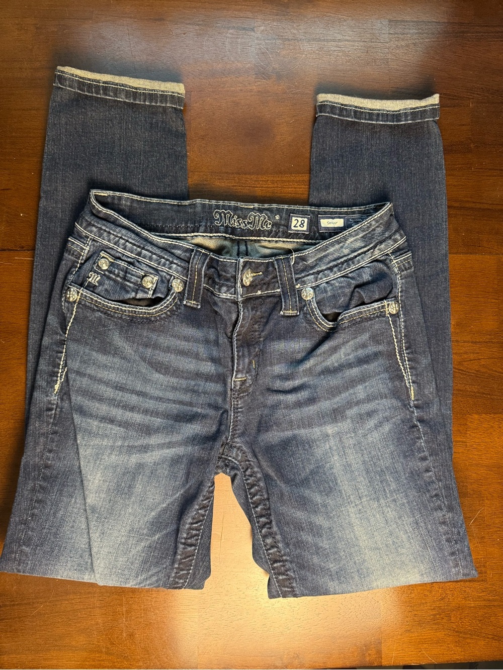 Miss Me Blue Skinny Jeans with Embroidered Wing Pocket - Picture 2 of 4